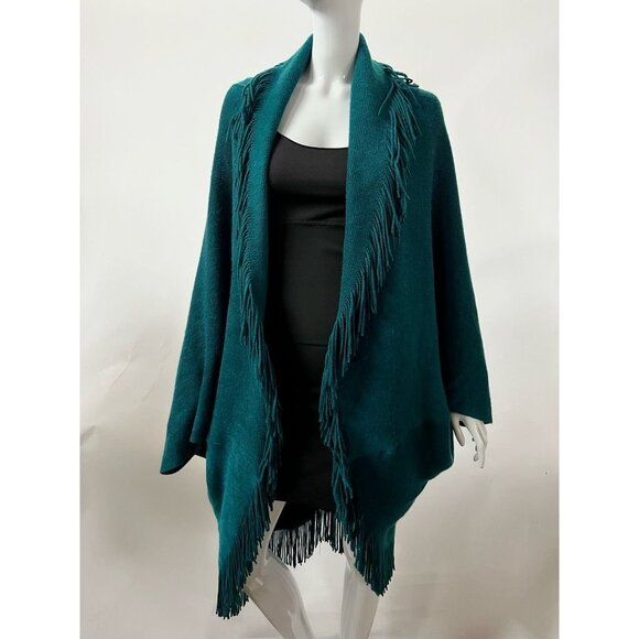 Layers By Lizden Womens Duster Sweater Shawl Blue Long Sleeve Fringe Plus OS - Picture 1 of 12